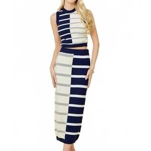 NEW MAINSTRIP angela sweater skirt set in navy/cream